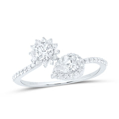 14k Gold 3/4 CTW-Natural Diamond 1/4 Ct-Crd, 1/4 Ct-Cps, Fashion Round Pear Ring