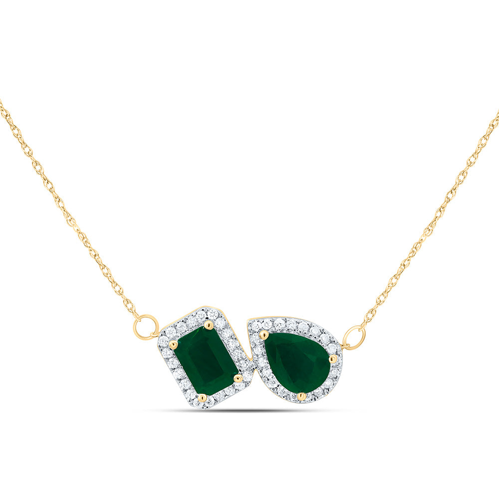 14k Gold 1/4 CTW-Natural Diamond 7X5MM Em-Em, 8X6MM Ps-Em Natural Gemstone Necklace(18Inch )