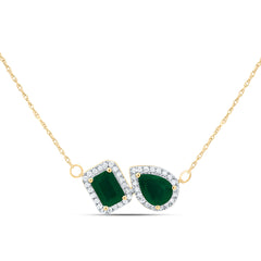 14k Gold 1/4 CTW-Natural Diamond 7X5MM Em-Em, 8X6MM Ps-Em Natural Gemstone Necklace(18Inch )