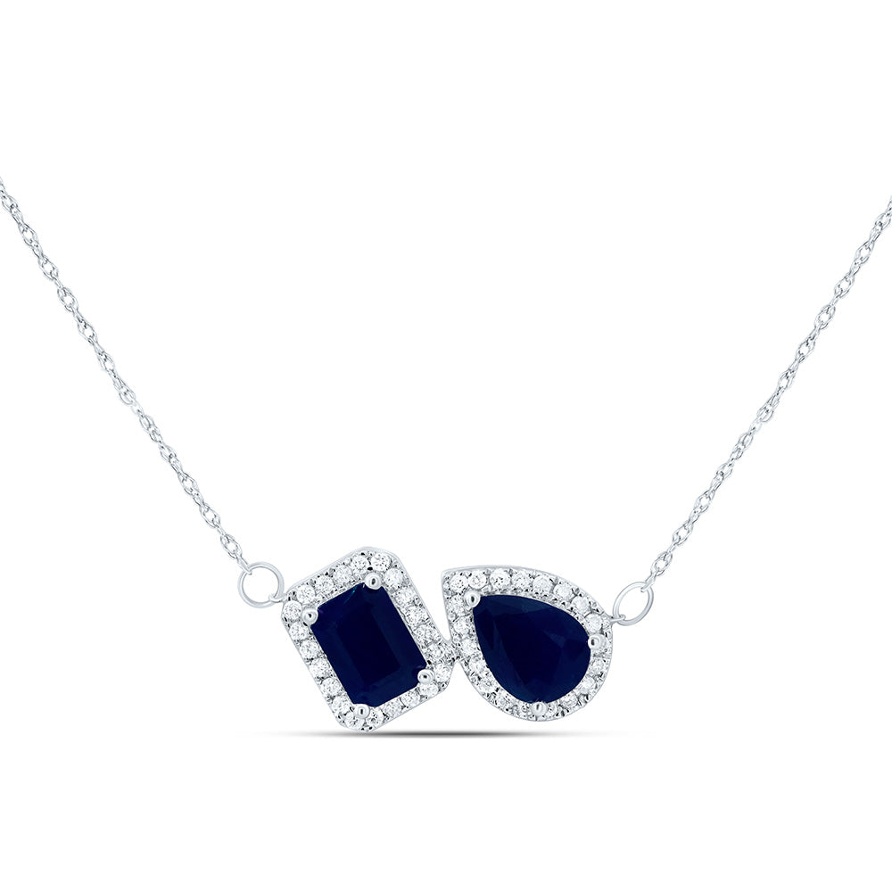 14k Gold 1/4 CTW-Natural Diamond 7X5MM Em-Bs, 8X6MM Ps-Bs Natural Gemstone Necklace(18Inch )