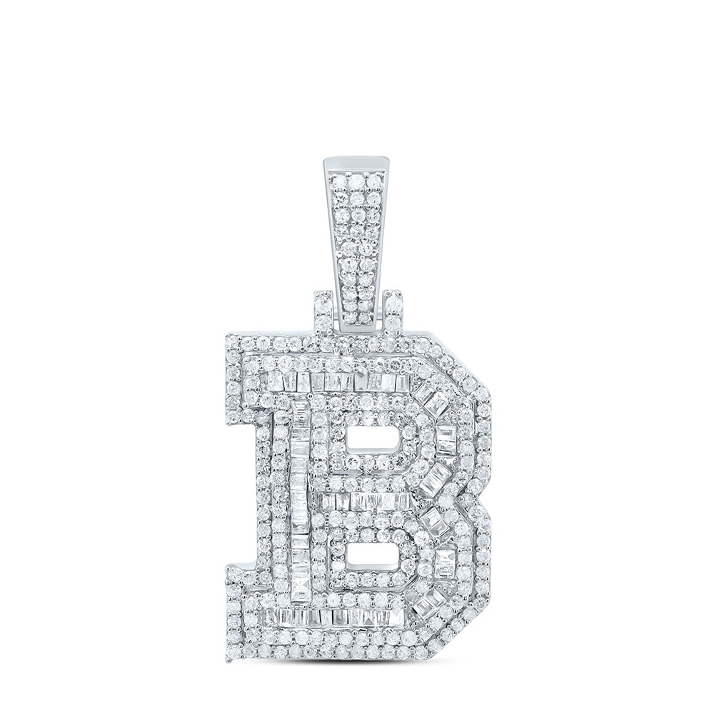 Sterling Silver 3/4 CTW-Natural Diamond Mens Initial "B" Pendant