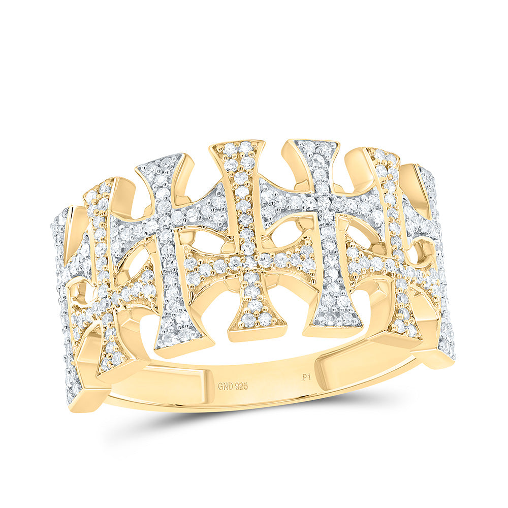 Sterling Silver 3/8 CTW-Natural Diamond Gift Crome Cross Mens Ring