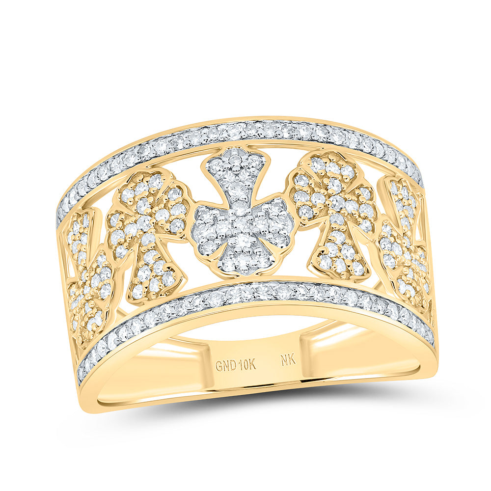 10k Gold 5/8 CTW-Natural Diamond Crome Cross Mens Ring
