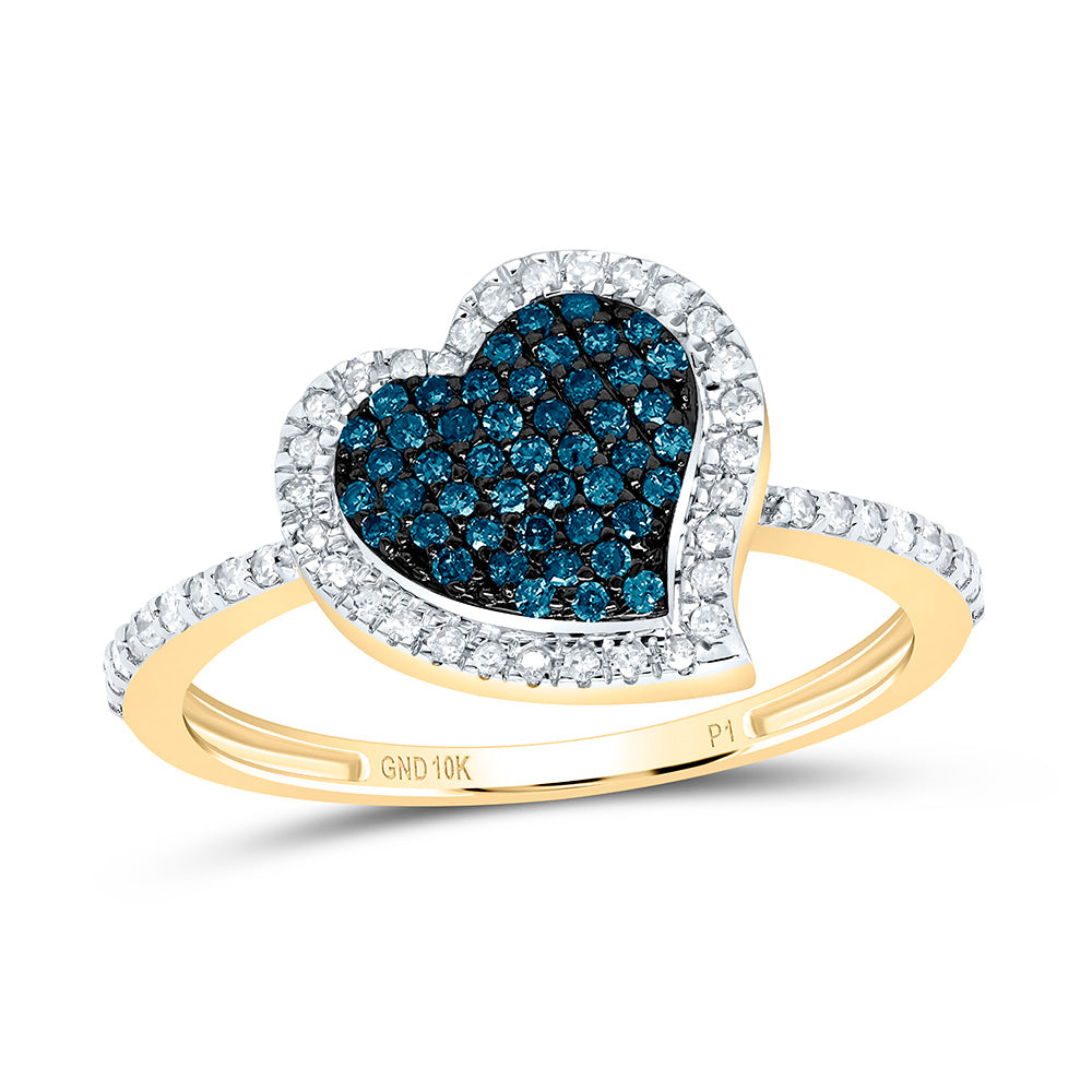 10k Gold 1/3 CTW-Natural Diamond Gift Blue Diamond Heart Ring