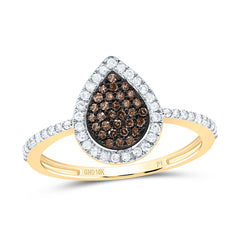 10k Gold 1/3 CTW-Natural Diamond Gift Cognac Natural Pear Ring
