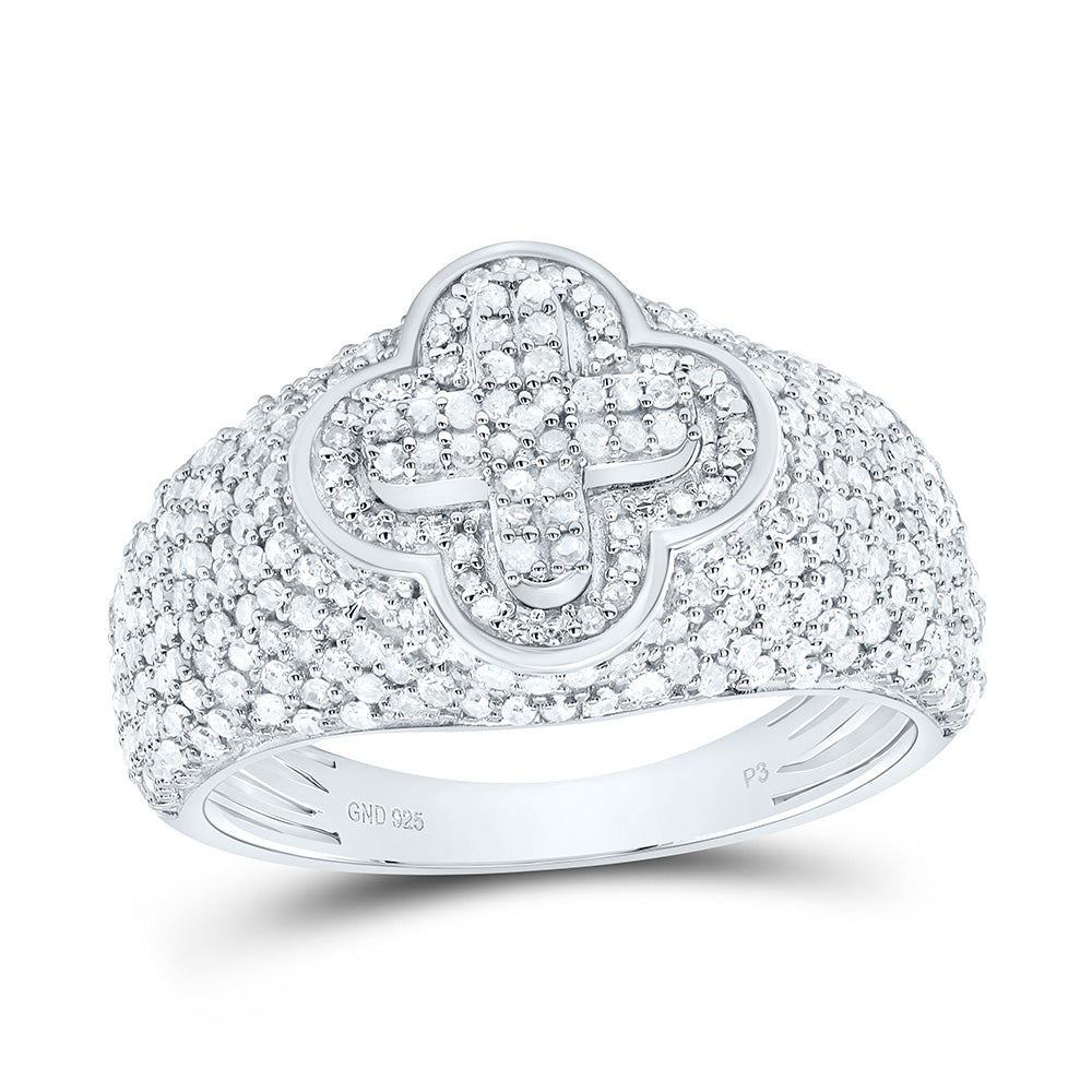 Sterling Silver 1 CTW-Natural Diamond Gift Clover Ladies Ring