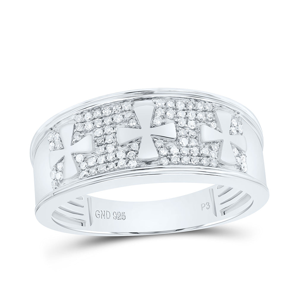 Sterling Silver 1/4 CTW-Natural Diamond Gift Cross Mens Band