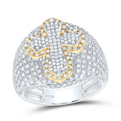 Sterling Silver 1 3/8 CTW-Natural Diamond Cross Men'S Ring
