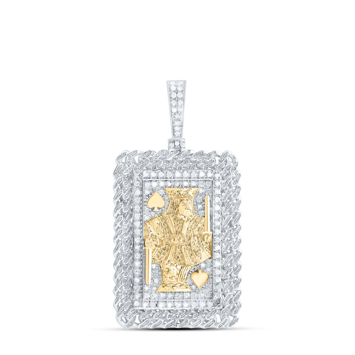 Sterling Silver 3/8 CTW-Natural Diamond Cuban King Mens Charm