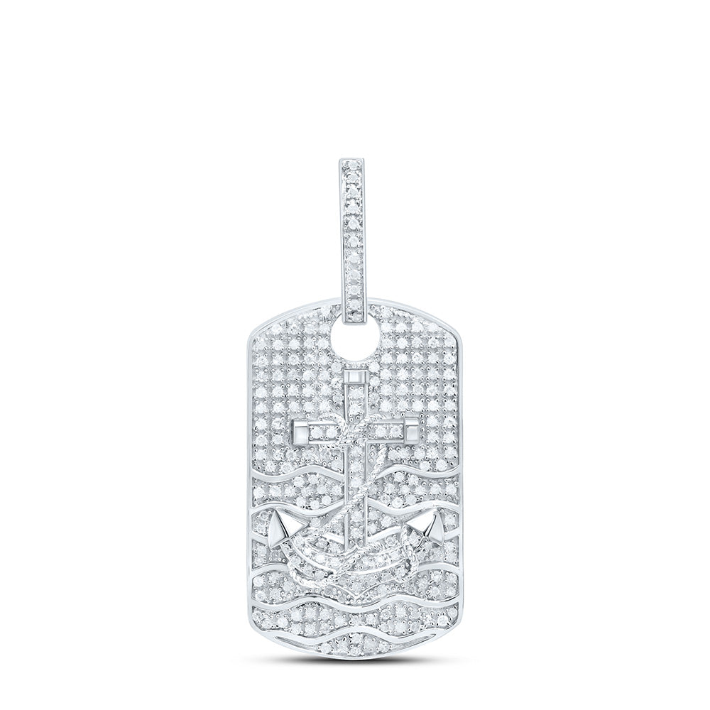 Sterling Silver 3/4 CTW-Natural Diamond Gift Cross Anchor Dog Tag Pendant