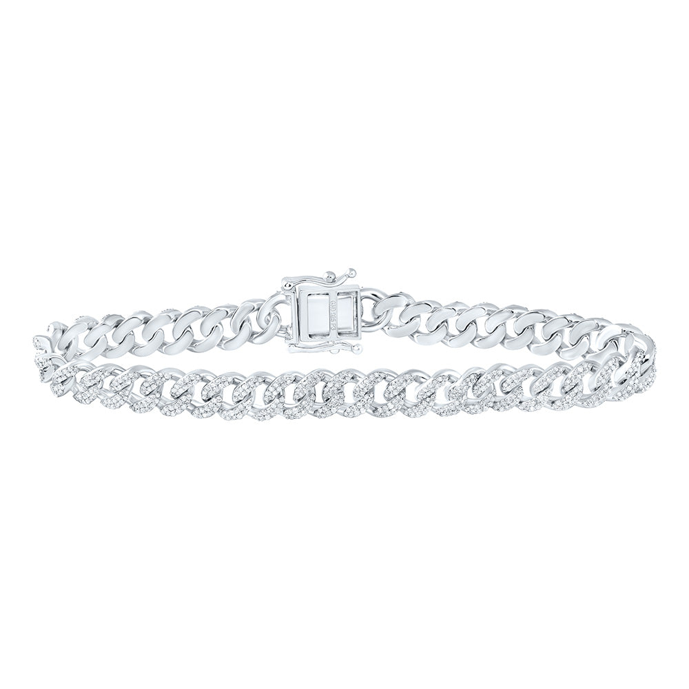Sterling Silver 2 3/4 CTW-Natural Diamond 8MM Cuban Men'S Bracelet (8 Inch )