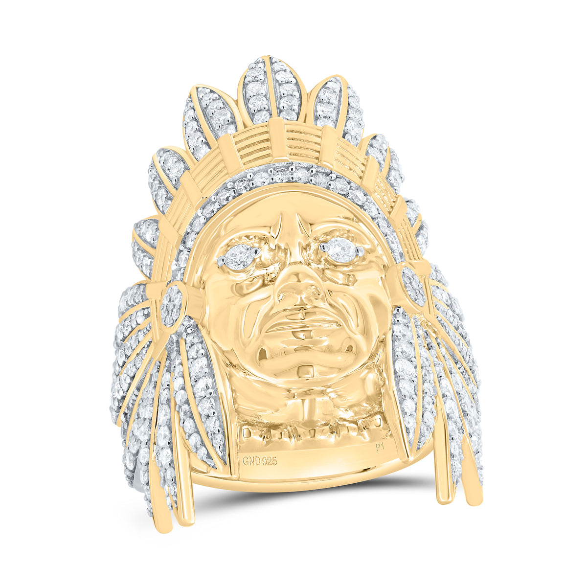 Sterling Silver 2 3/4 CTW-Natural Diamond Gift Indian Chief Head Mens Ring