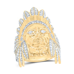 Sterling Silver 2 3/4 CTW-Natural Diamond Gift Indian Chief Head Mens Ring