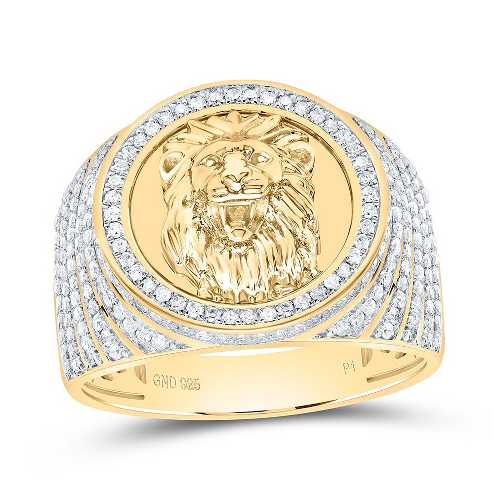 Sterling Silver 7/8 CTW-Natural Diamond Gift Lion Face Mens Ring