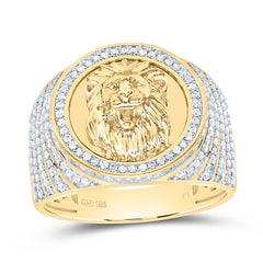Sterling Silver 7/8 CTW-Natural Diamond Gift Lion Face Mens Ring