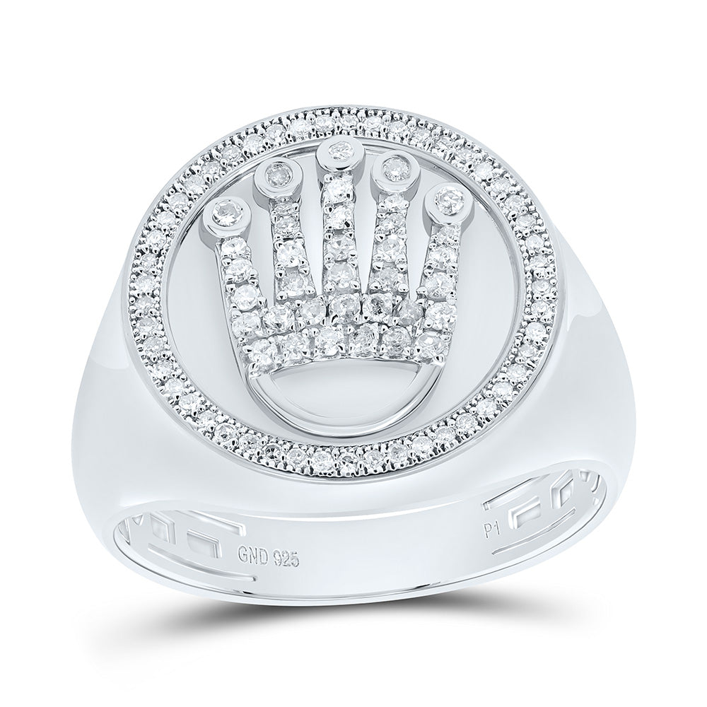 Sterling Silver 3/8 CTW-Natural Diamond Gift Crown Mens Ring