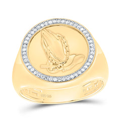 Sterling Silver 1/6 CTW-Natural Diamond Gift Cross Praying Hand Mens Ring