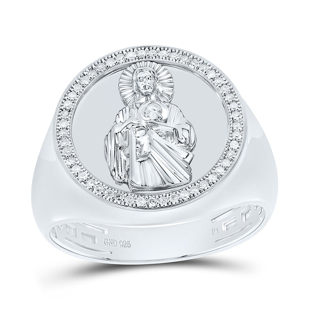 Sterling Silver 1/6 CTW-Natural Diamond Gift St. Jude Mens Ring