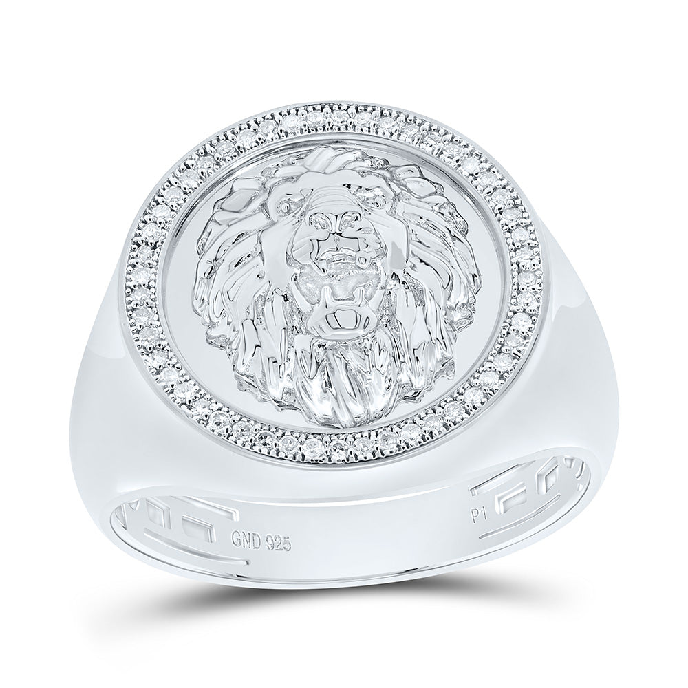 Sterling Silver 1/6 CTW-Natural Diamond Gift Lion Face Mens Ring