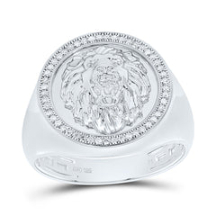 Sterling Silver 1/6 CTW-Natural Diamond Gift Lion Face Mens Ring