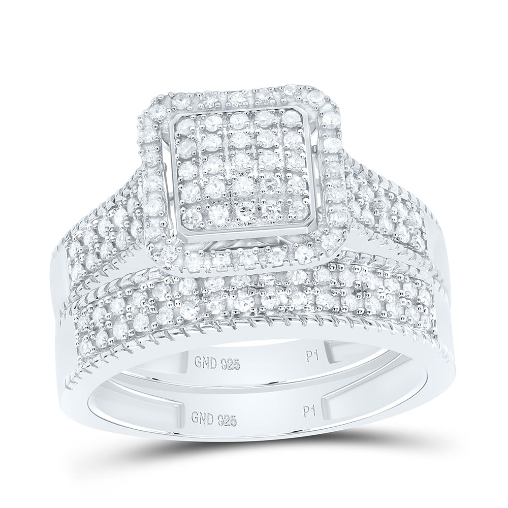 Sterling Silver 5/8 CTW-Natural Diamond Gift Square Trio Set