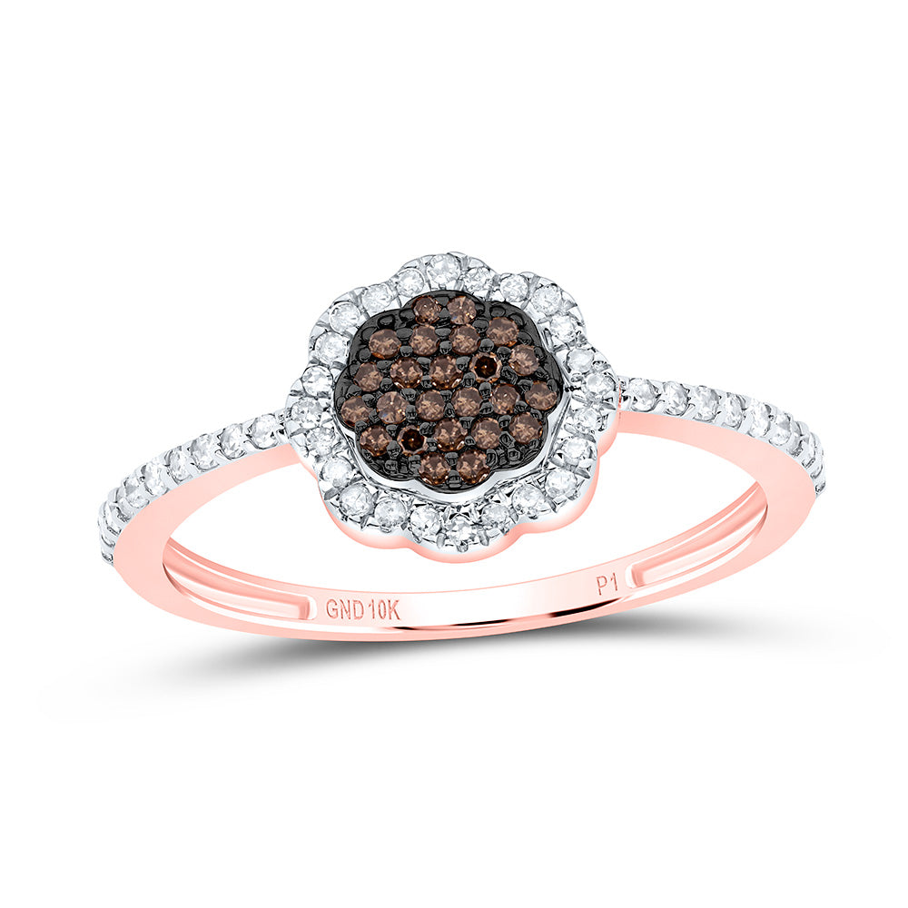 10k Gold 1/4 CTW-Natural Diamond Gift Cognac Natural Flower Ring
