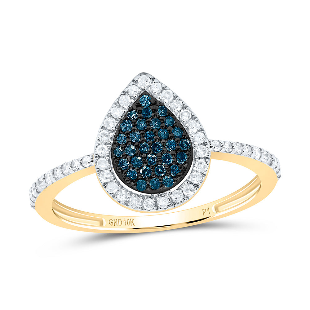 10k Gold 1/3 CTW-Natural Diamond Gift Blue Diamond Pear Ring