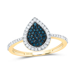 10k Gold 1/3 CTW-Natural Diamond Gift Blue Diamond Pear Ring