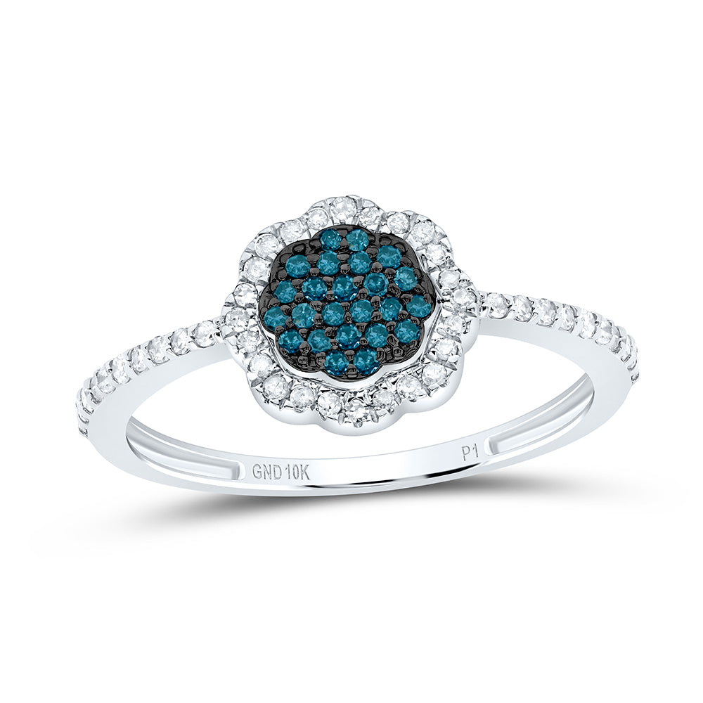 10k Gold 1/4 CTW-Natural Diamond Gift Blue Diamond Flower Ring