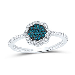 10k Gold 1/4 CTW-Natural Diamond Gift Blue Diamond Flower Ring