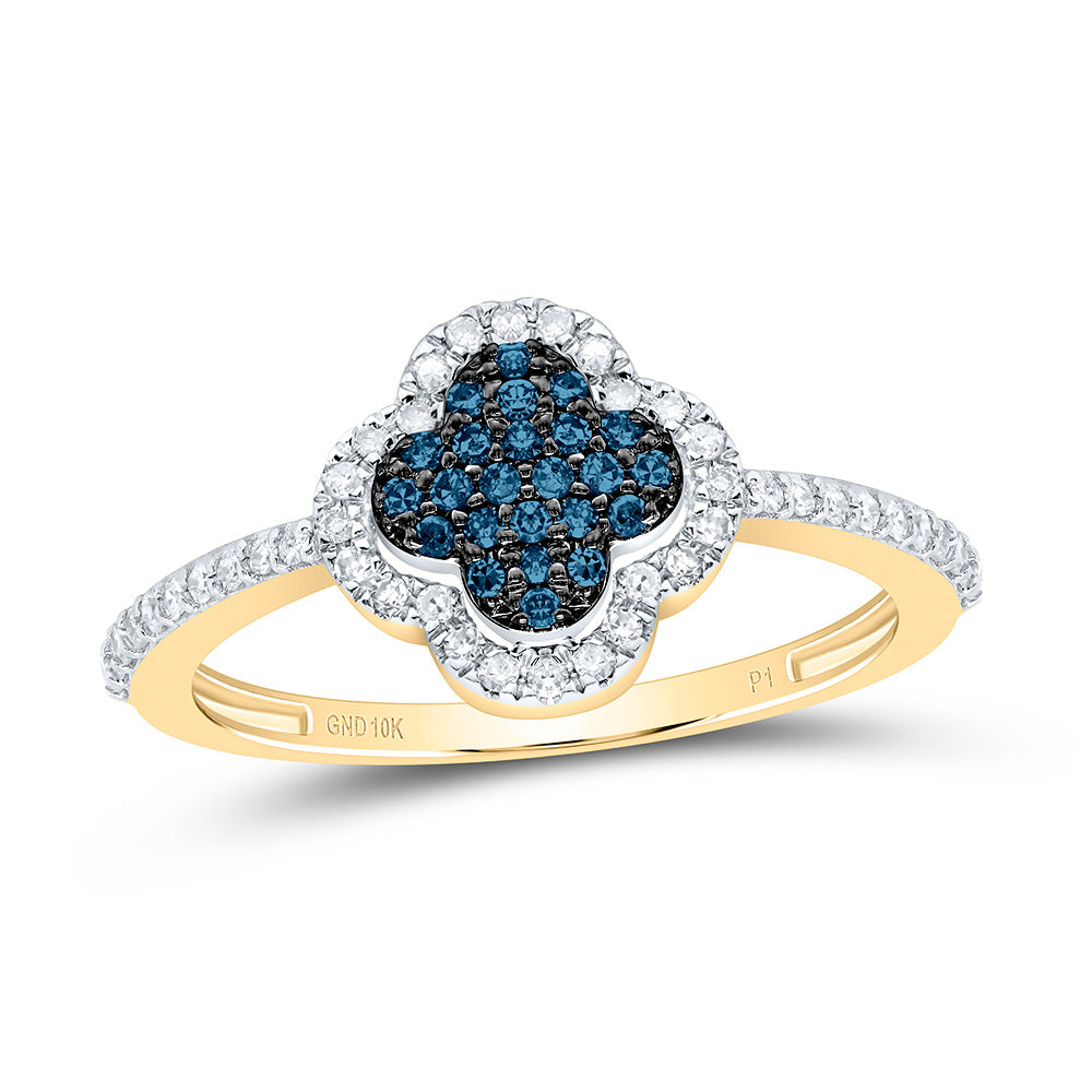 10k Gold 1/4 CTW-Natural Diamond Gift Blue Diamond Clover Ring