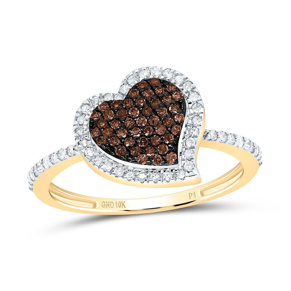 10k Gold 1/3 CTW-Natural Diamond Gift Cognac Natural Heart Ring