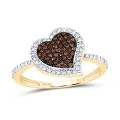 10k Gold 1/3 CTW-Natural Diamond Gift Cognac Natural Heart Ring