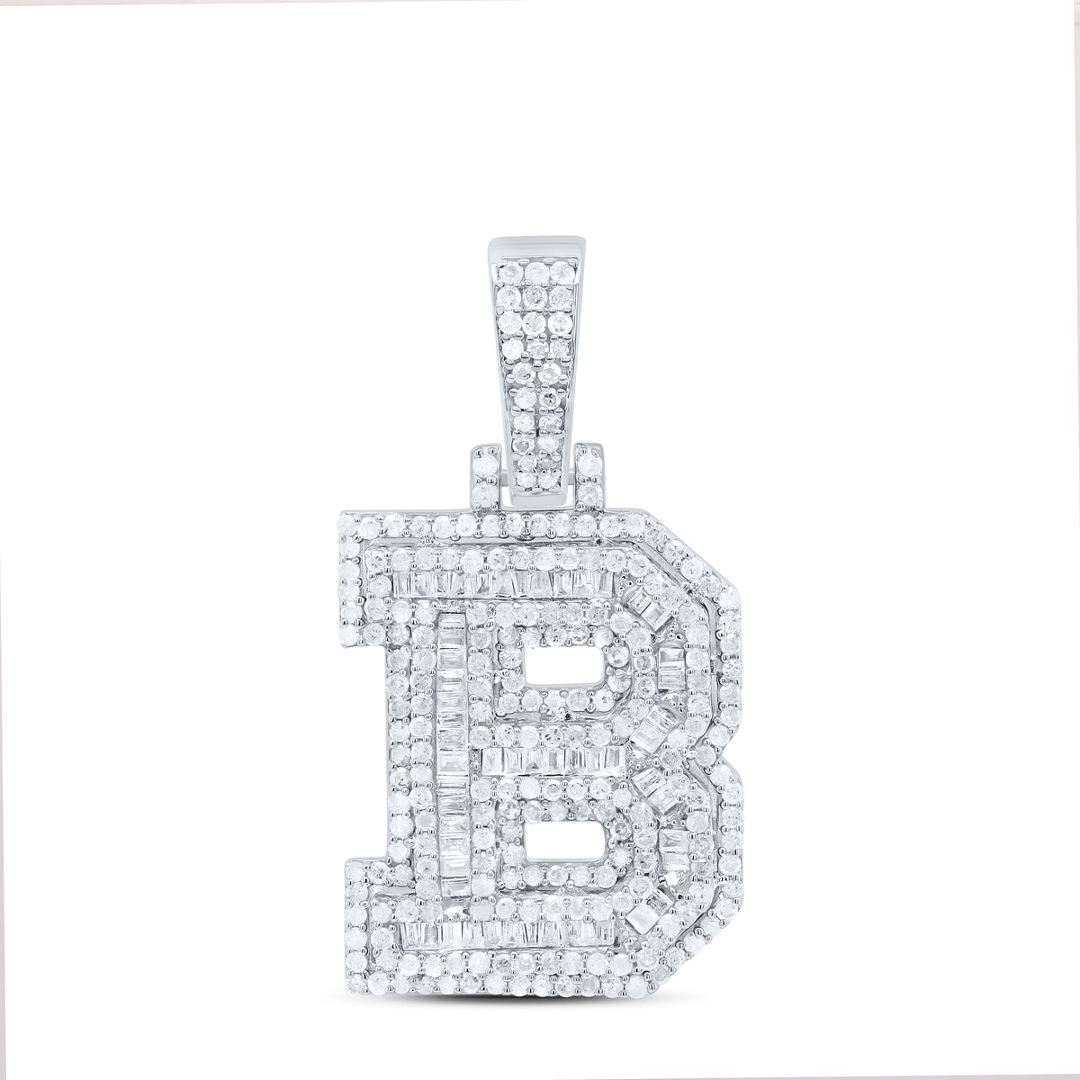 Sterling Silver 7/8 CTW-Natural Diamond Mens Initial "B" Pendant