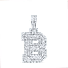 Sterling Silver 7/8 CTW-Natural Diamond Mens Initial "B" Pendant