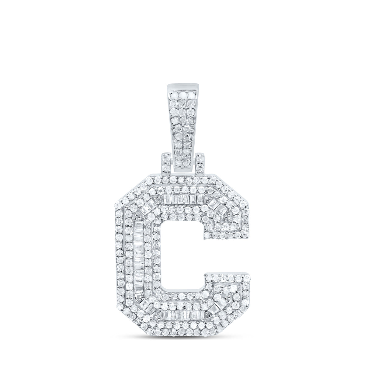 Sterling Silver 3/4 CTW-Natural Diamond Mens Initial "C" Pendant