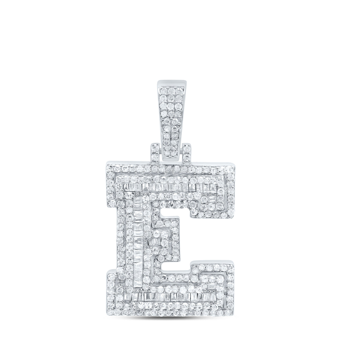 Sterling Silver 7/8 CTW-Natural Diamond Mens Initial "E" Pendant