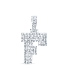 Sterling Silver 5/8 CTW-Natural Diamond Mens Initial "F" Pendant