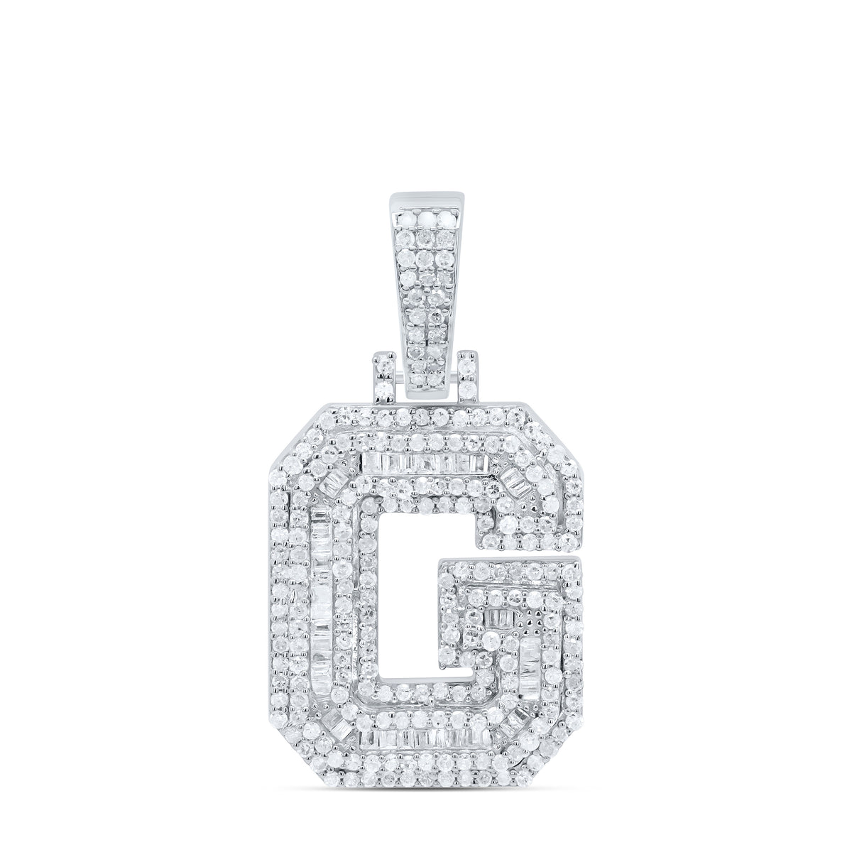 Sterling Silver 7/8 CTW-Natural Diamond Mens Initial "G" Pendant
