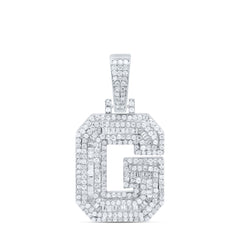 Sterling Silver 7/8 CTW-Natural Diamond Mens Initial "G" Pendant
