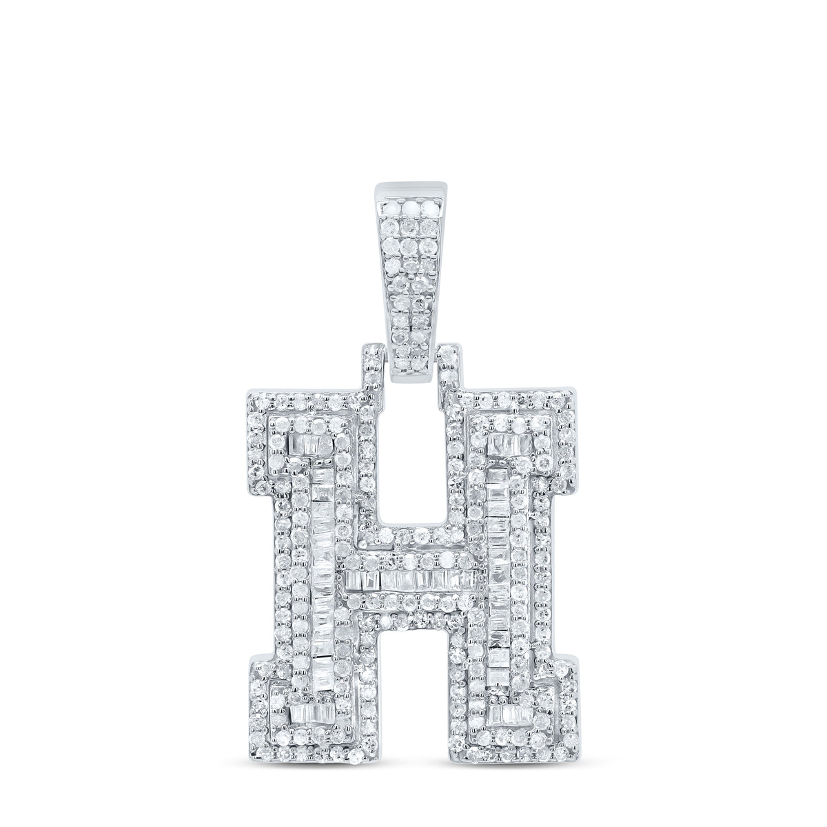 Sterling Silver 7/8 CTW-Natural Diamond Mens Initial "H" Pendant