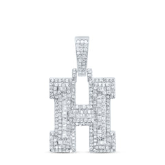 Sterling Silver 7/8 CTW-Natural Diamond Mens Initial "H" Pendant