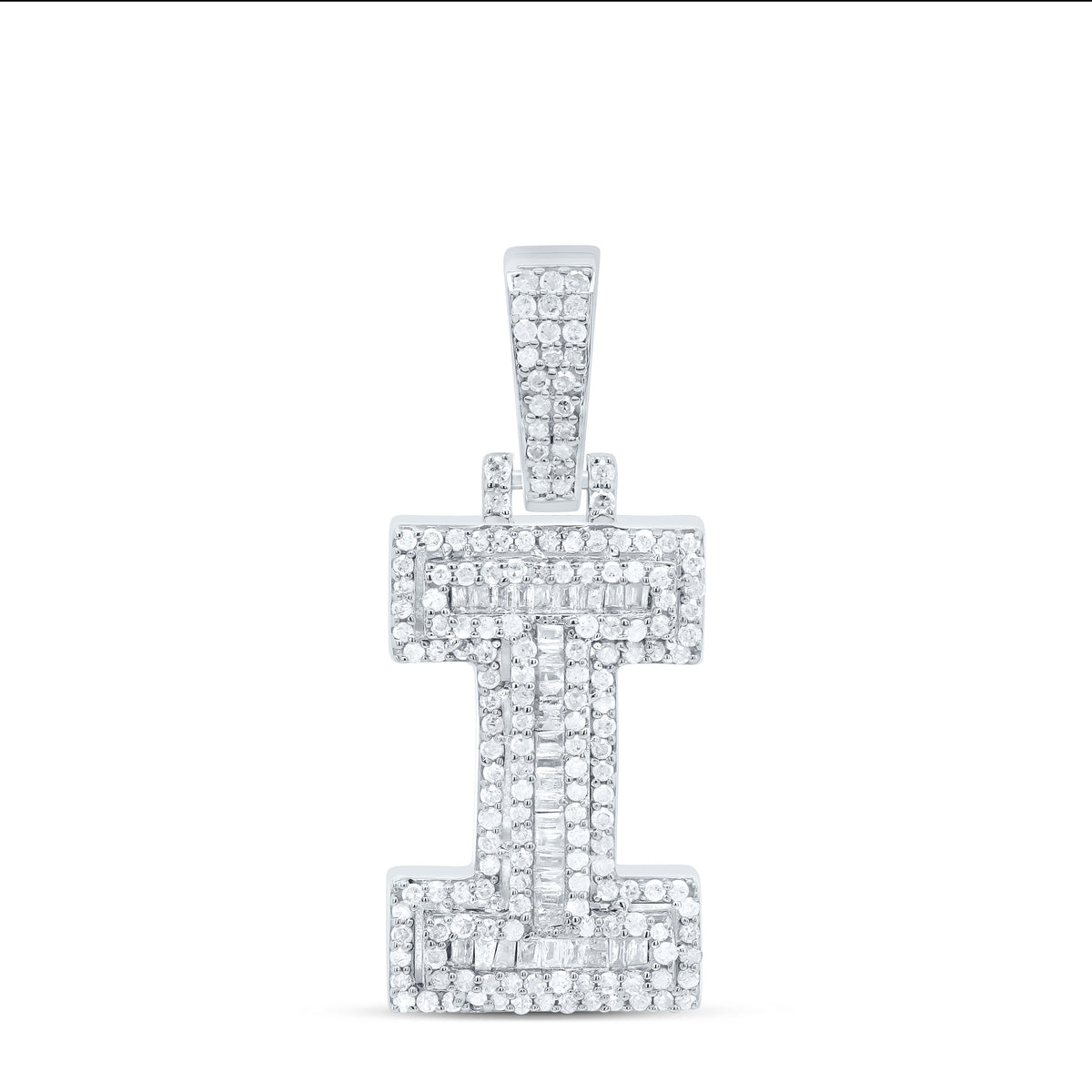 Sterling Silver 3/4 CTW-Natural Diamond Mens Initial "I" Pendant