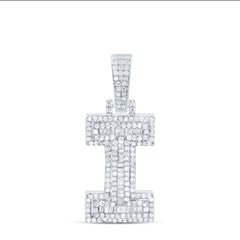 Sterling Silver 3/4 CTW-Natural Diamond Mens Initial "I" Pendant