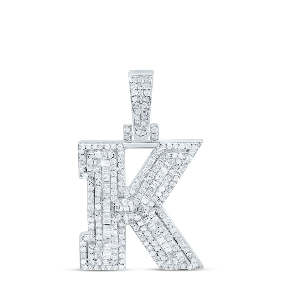 Sterling Silver 7/8 CTW-Natural Diamond Mens Initial "K" Pendant