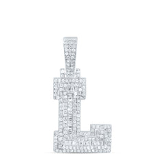 Sterling Silver 5/8 CTW-Natural Diamond Mens Initial "L" Pendant