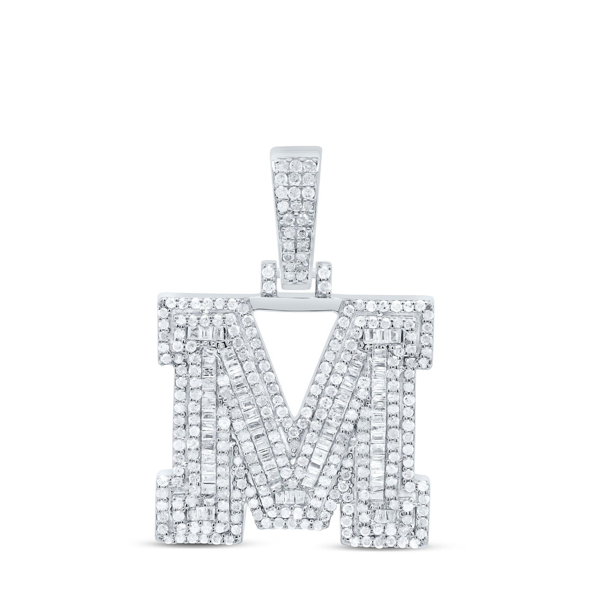 Sterling Silver 1 CTW-Natural Diamond Mens Initial "M" Pendant