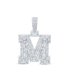 Sterling Silver 1 CTW-Natural Diamond Mens Initial "M" Pendant
