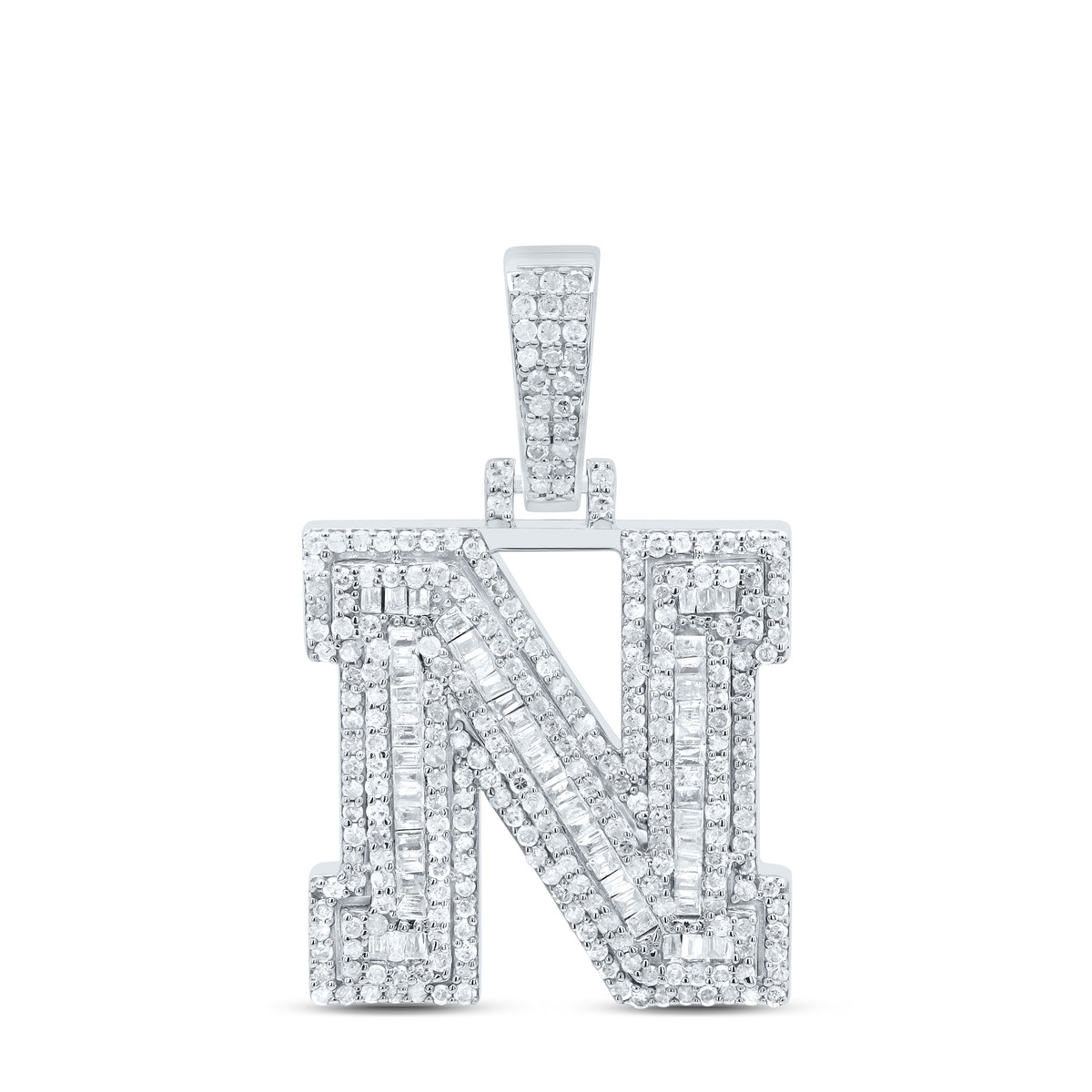 Sterling Silver 1 CTW-Natural Diamond Mens Initial "N" Pendant