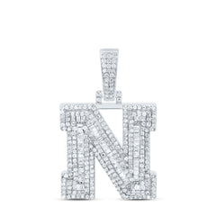 Sterling Silver 1 CTW-Natural Diamond Mens Initial "N" Pendant